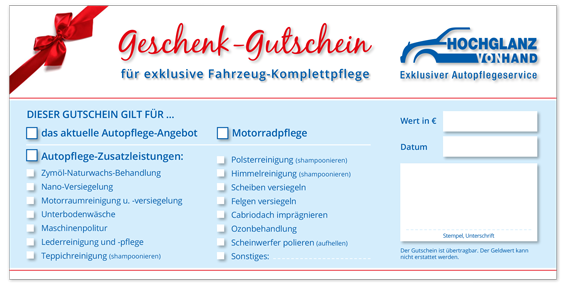 Das besondere Geschenk: Gutschein für Autopflege von Hand